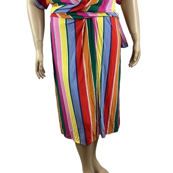 Eloquii Wrap Around Dress Size 18 Rainbow Stripe - Picture 3 of 7